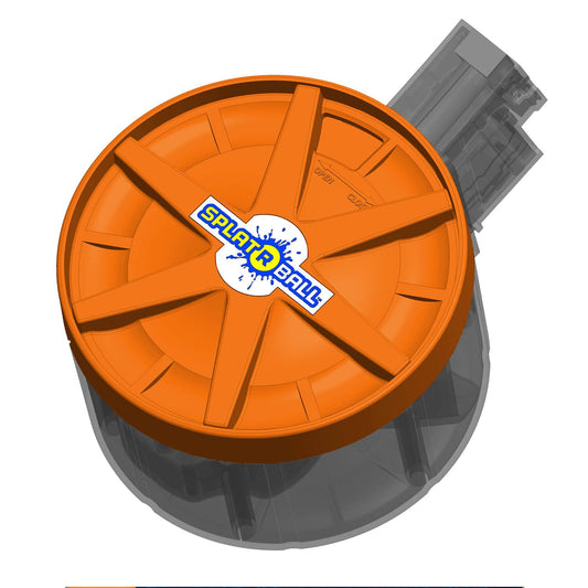 SPLATRBALL Orange 800 Round Drum Magazine provides easy loading and quick reloads.