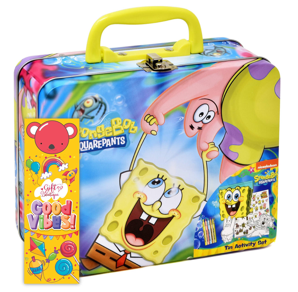 SpongeBob Squarepants coloring tin box front view for kids, ideal travel craft