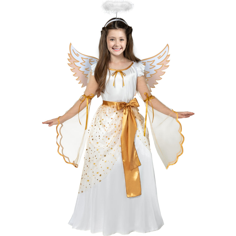 Spooktacular Creations angel costume dress with gold foil detail, ideal for Halloween parties