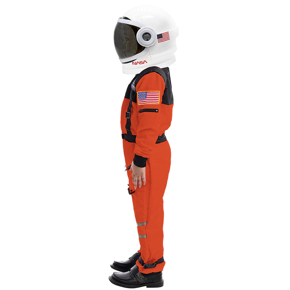 Spooktacular space suit front-zip design facilitates easy dressing.