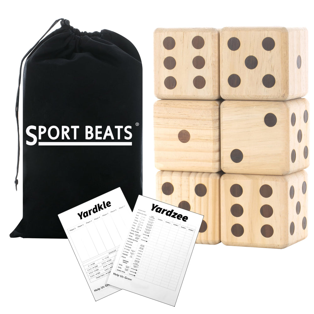SPORT BEATS giant wooden yard dice set for backyard fun and games.