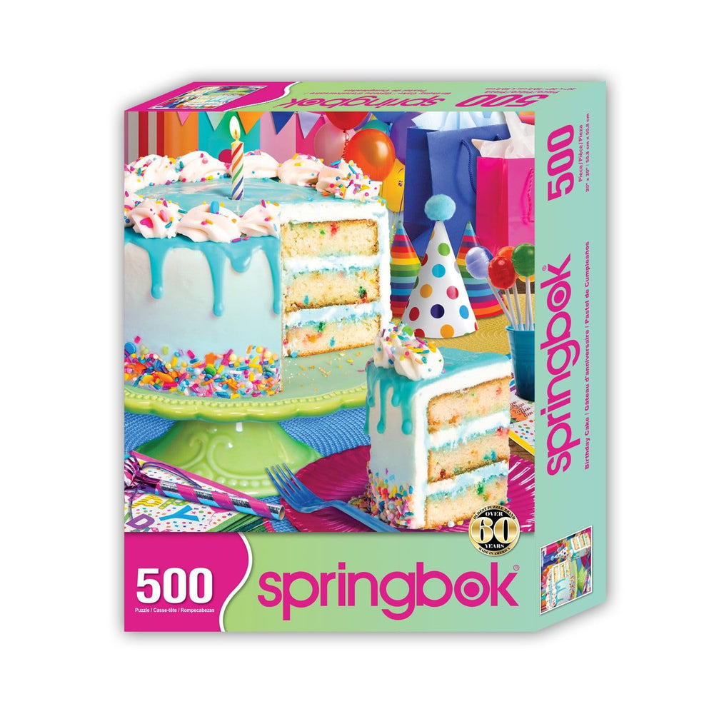 Springbok puzzle featuring teal icing and cake decorations for a celebratory vibe.