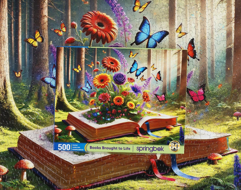 Springbok Books Brought to Life puzzle with blooming flowers, great for family puzzle nights