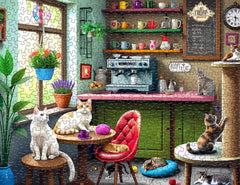 Springbok cozy cafe scene illustration ideal for mindful puzzling sessions.