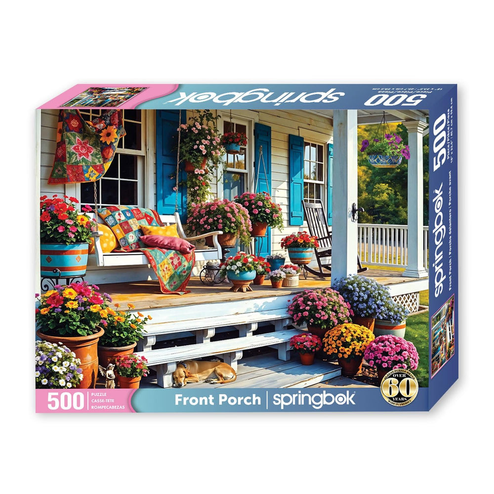 Springbok Front Porch colorful blooms image supports mood-boosting puzzle sessions