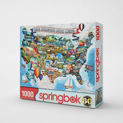 Springbok map of USA puzzle: intricate state illustrations for a challenging session.
