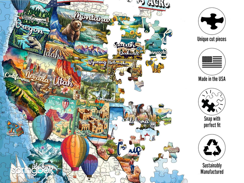 Springbok state attractions illustration: map-style art supports learning and shared moments.