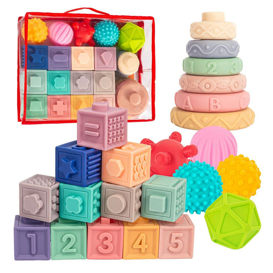 SpringFlower 3in1 Montessori blocks in bright colors for stacking play.