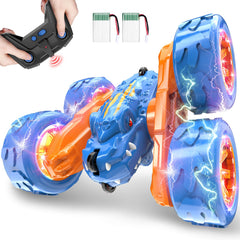 SpringFlower dinosaur RC car front view with LED lights for night fun.