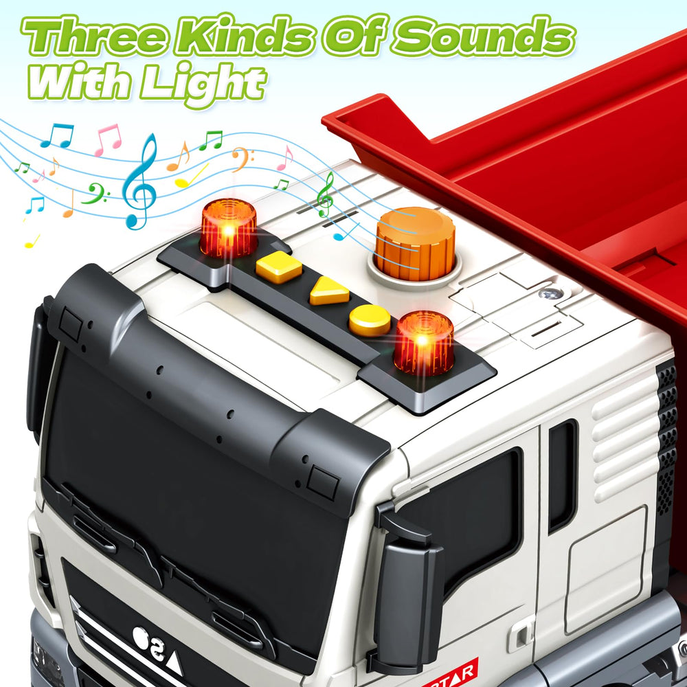 SpringFlower dump truck with sound and lights enhances interactive sandbox adventures.