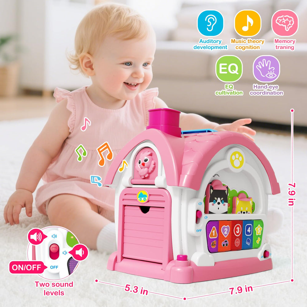 SpringFlower eight-in-one toddler toy engages music, numbers, and shapes for learning.