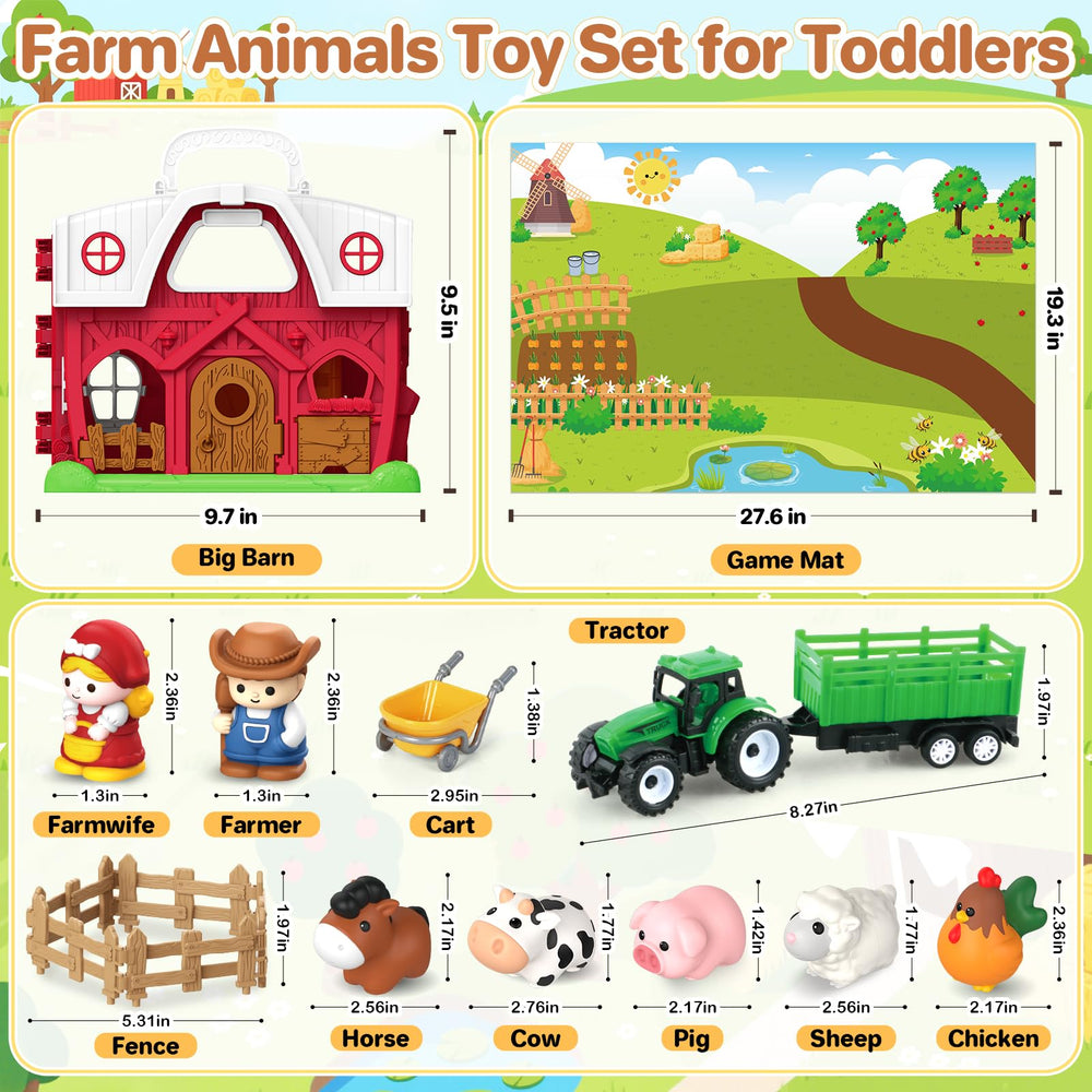 SpringFlower farm animals set with chicken, horse, sheep, pig, and cow for pretend farming.