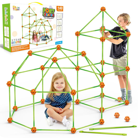 SpringFlower fort building kit assembly shows collaborative play and creativity.