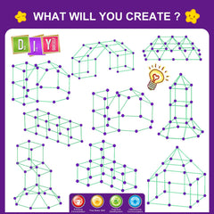 SpringFlower Glow Fort components scattered illustrate versatile building options for kids ages 4-12.