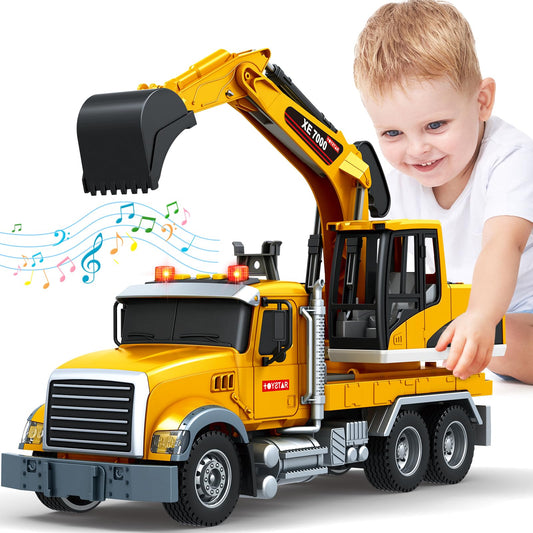 SpringFlower excavator truck front view highlights sturdy build and large wheels.