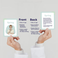 ASL flash cards showing four-packs layout for structured practice sessions.