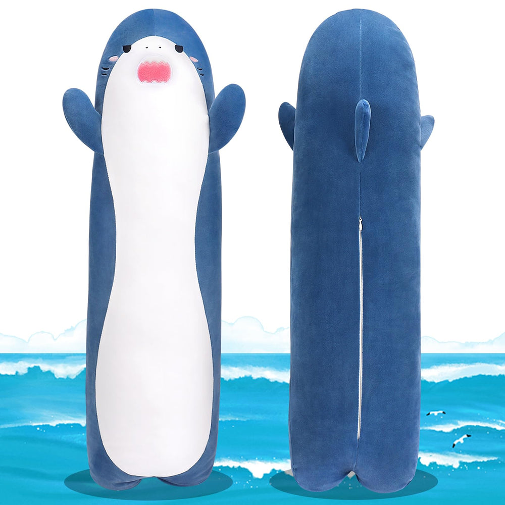 Sprinqdawin large shark plush, 33.5-inch long body, ideal for hugging.