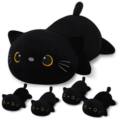 SQEQE black cat mommy with four babies belly open for imaginative play.