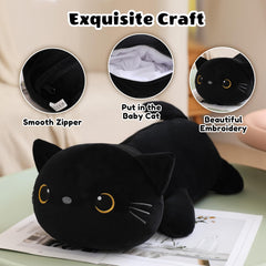 SQEQE black cat plushie recovers shape after unpacking and air-out.