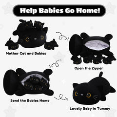 SQEQE cat family plush with four kittens, soft companions.