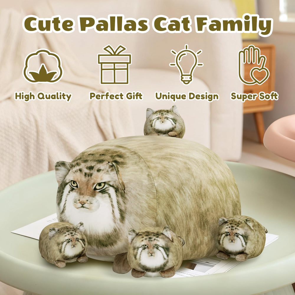 SQEQE Pallas Cat Plush vacuum packing shown and reshaping after opening.
