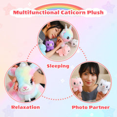 SQEQE unicorn cat plush in a child’s lap, soothing companion during naps.