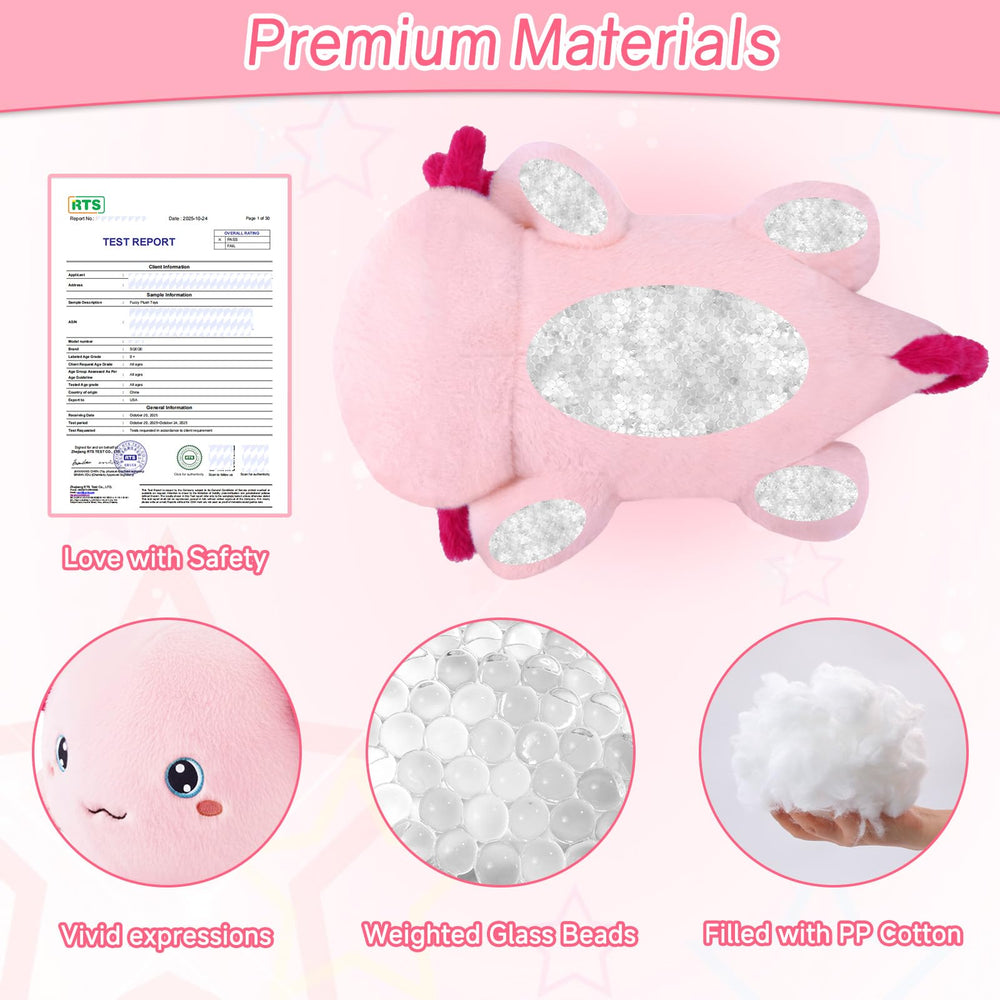 SQEQE weighted axolotl frilly gills enhance its cute aquatic look.