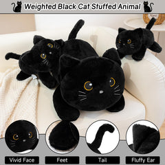SQEQE weighted black cat plush full body view for cozy room decor.