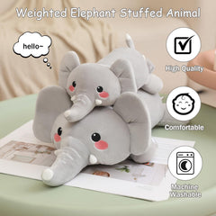 SQEQE weighted elephant plush close-up—soft fabric for gentle snuggles.