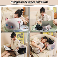 SQEQE weighted Siamese cat plush on a desk as a study companion