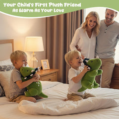 SQEQE weighted triceratops plush bedtime companion on the bed.
