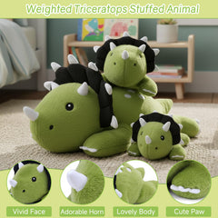 SQEQE weighted triceratops plush three horns detail for playful decor.