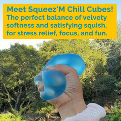 Back view of blue and purple Squeez'M Chill Cubes showing color variety