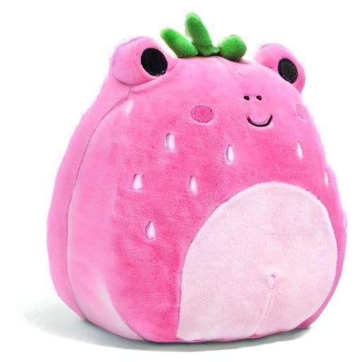 Squishmallows Adabelle strawberry frog close-up, showcasing ultra-soft marshmallow texture for cozy play.