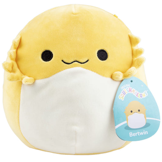 Squishmallows Bertwin 8-inch yellow bearded dragon, front view, ultra-soft cuddle buddy.