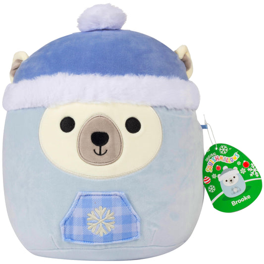 Squishmallows Brooke 10-inch Christmas polar bear front view, perfect cuddle buddy for kids.