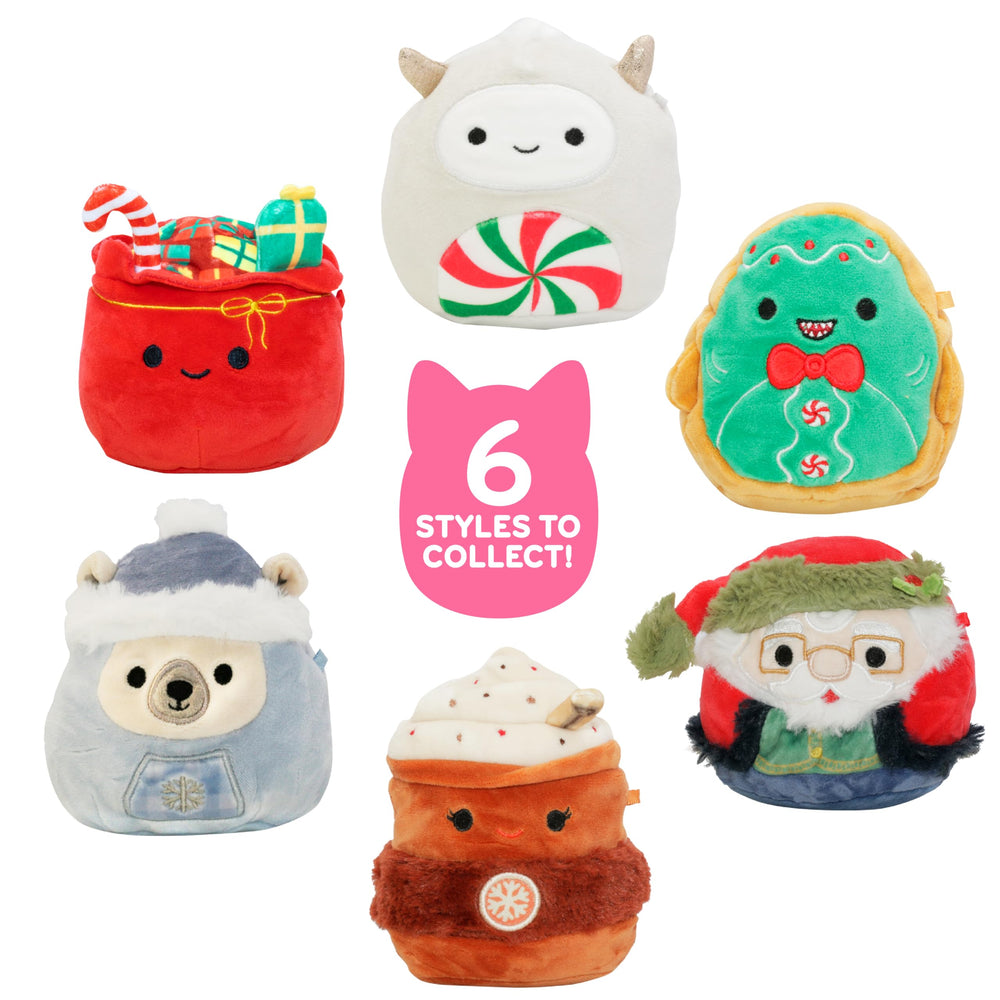 Kids unboxing Squishmallows gift-ready packaging with three mystery plushes—great gift surprise