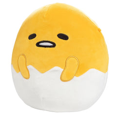 Close-up of Gudetama logo on Squishmallows plush for authentic design