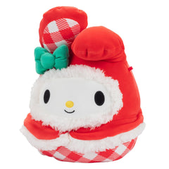 Squishmallows Hello Kitty My Melody 8-inch plush's ultra-soft fur invites cozy hugs.