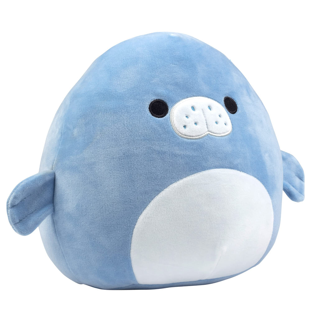 Squishmallows Maeve the Manatee close-up reveals plush texture for gentle squeezes.