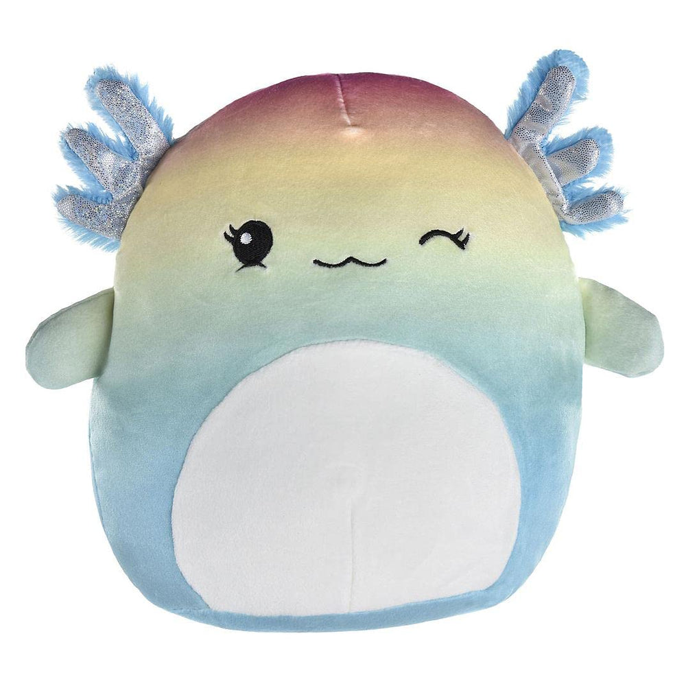 Squishmallows mystery squad display featuring axolotl plush for surprise gifting