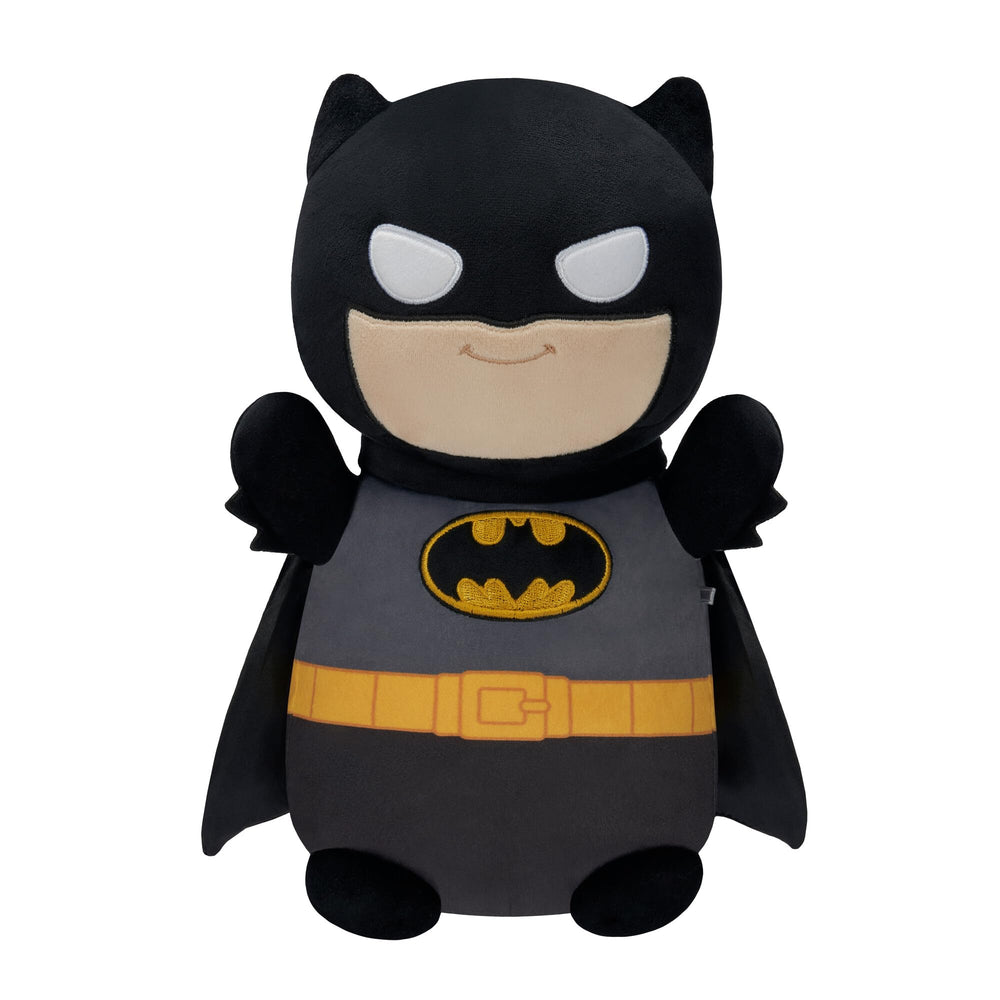 Squishmallows Batman HugMees close-up shows ultrasoft fabric for cozy hugs.
