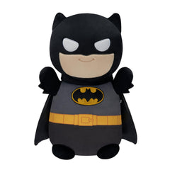 Squishmallows Batman HugMees close-up shows ultrasoft fabric for cozy hugs.