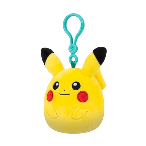 Squishmallows Pokémon Pikachu clip attached to backpack adds whimsy
