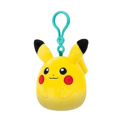 Squishmallows Pokémon Pikachu clip attached to backpack adds whimsy