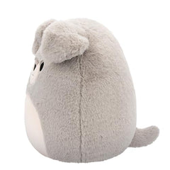 Squishmallows Shaun the Schnauzer 30cm side view, soft fur ideal for travel comfort.