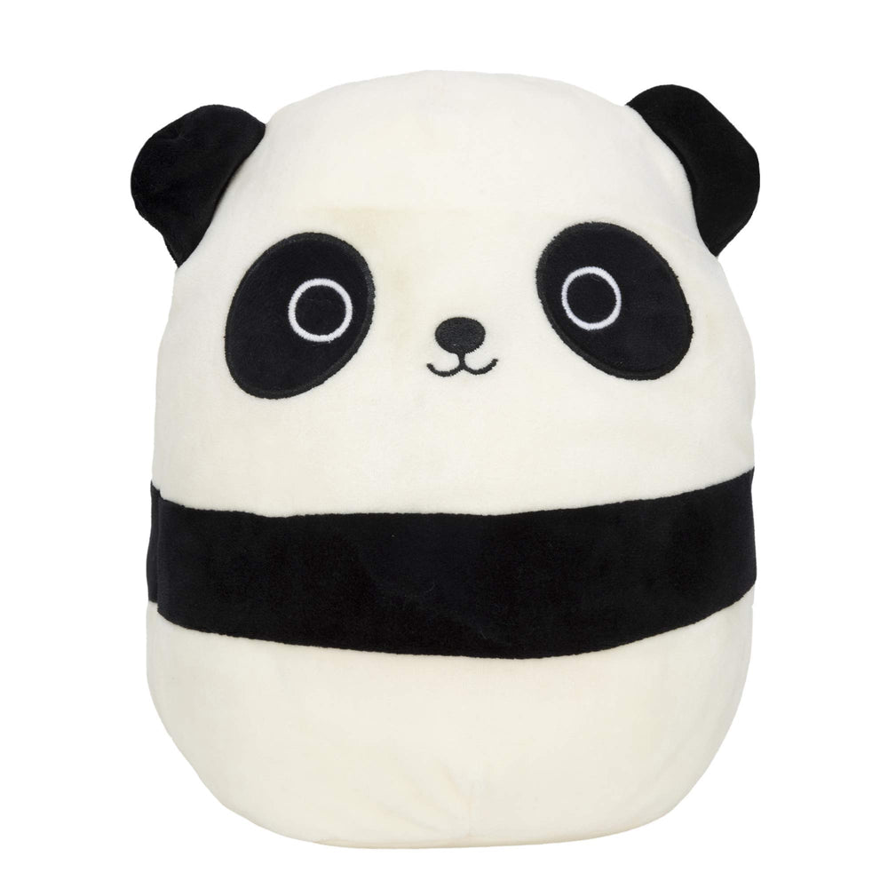 Squishmallows Stanley Panda face close-up with big eyes for comforting play.