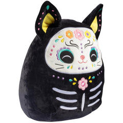 Zelina features sugar skull details with festive contrast for display appeal.