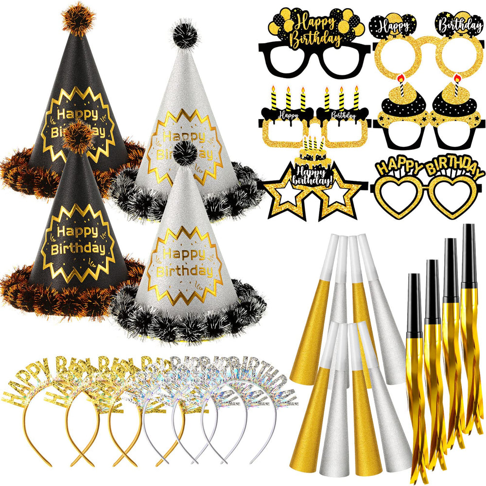 Sratte black gold birthday hats for festive celebrations and photos