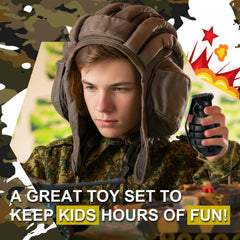 Sratte toy grenade thrown midair illustrating dynamic play and foam ammo discharge